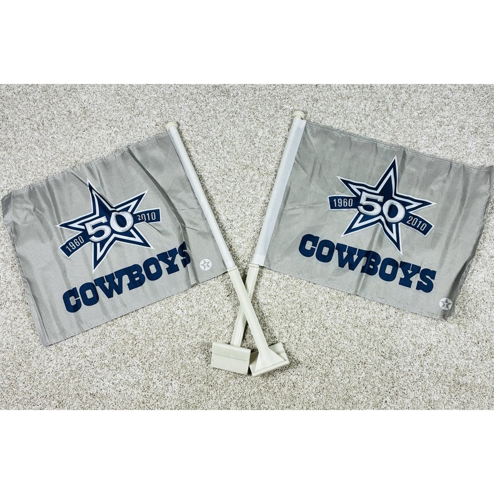 DALLAS COWBOYS Car Flags 50th Anniversary 1960-2010 NFL Team ‎ (Set Of 2) New